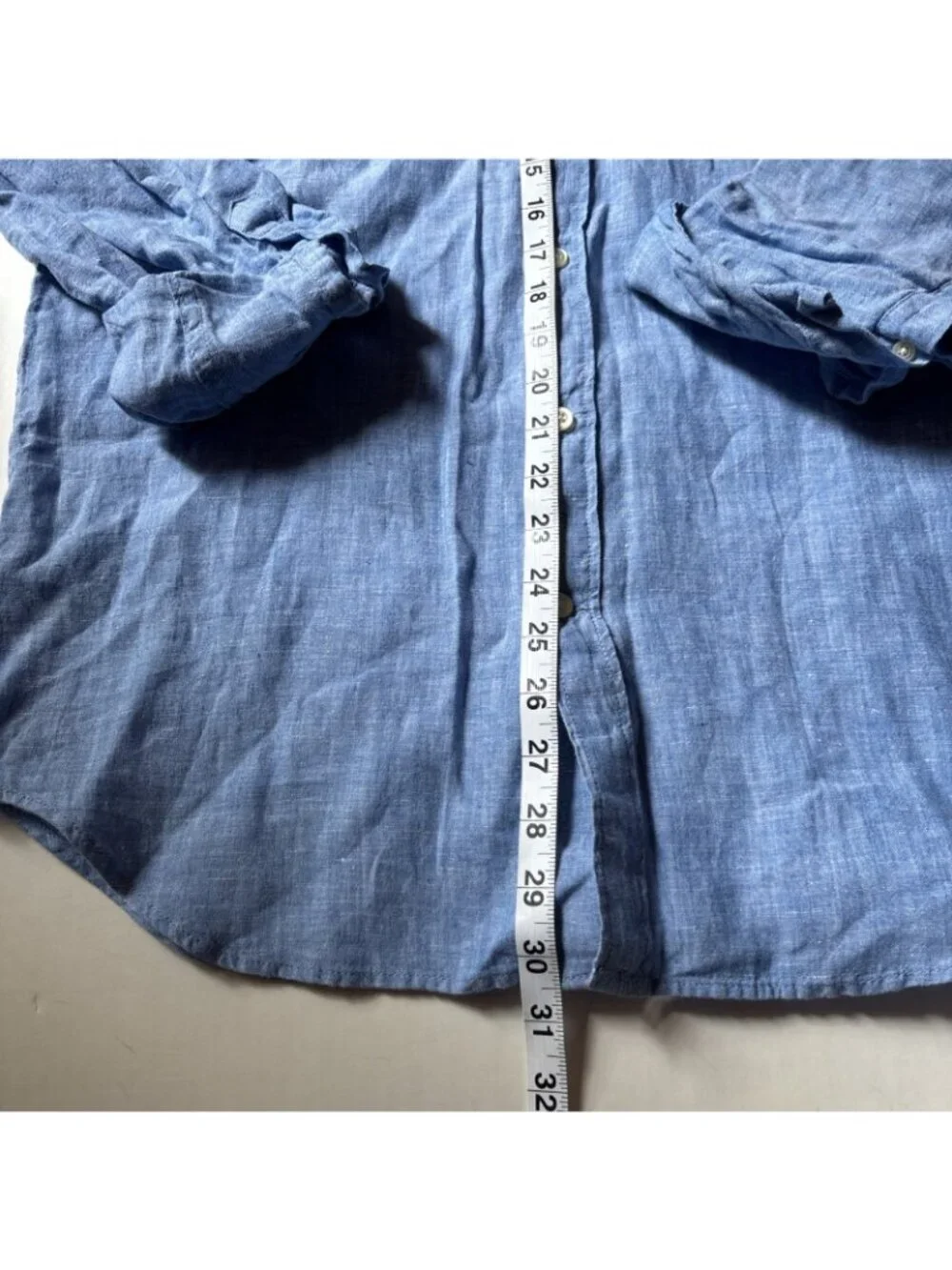 banana republic Blue 100% Linen Button Down Short Camden Fit